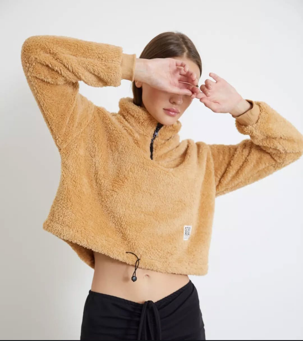 Peluş Sweatshort yarı yaka fermuarlı