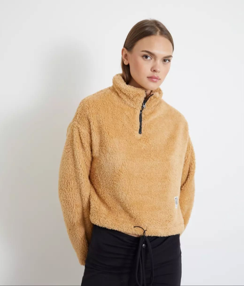 Peluş Sweatshort yarı yaka fermuarlı