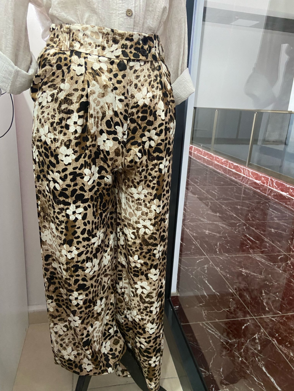 Leopar Saten Pantolon